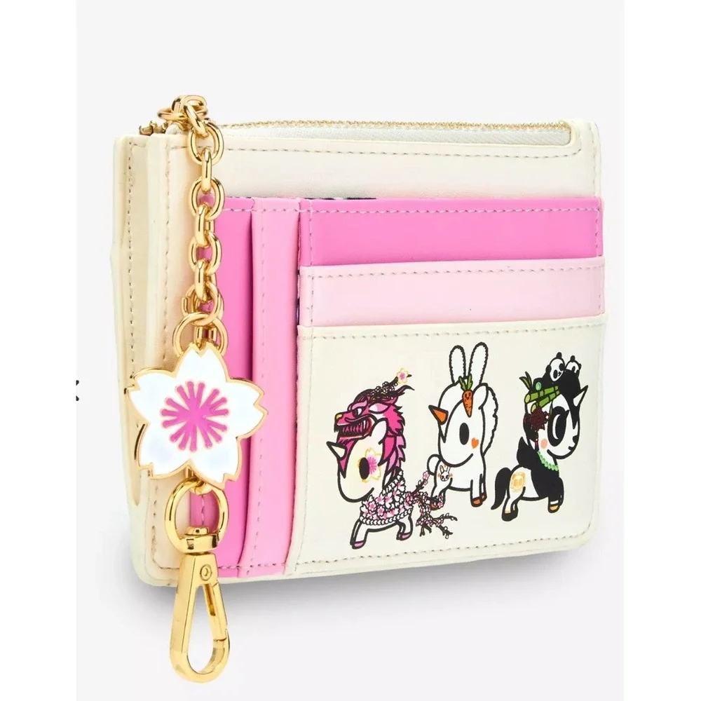 Tokidoki Unicorno Sakura Festival Card Case Zip Wallet Cream Pink Cherry Blossom